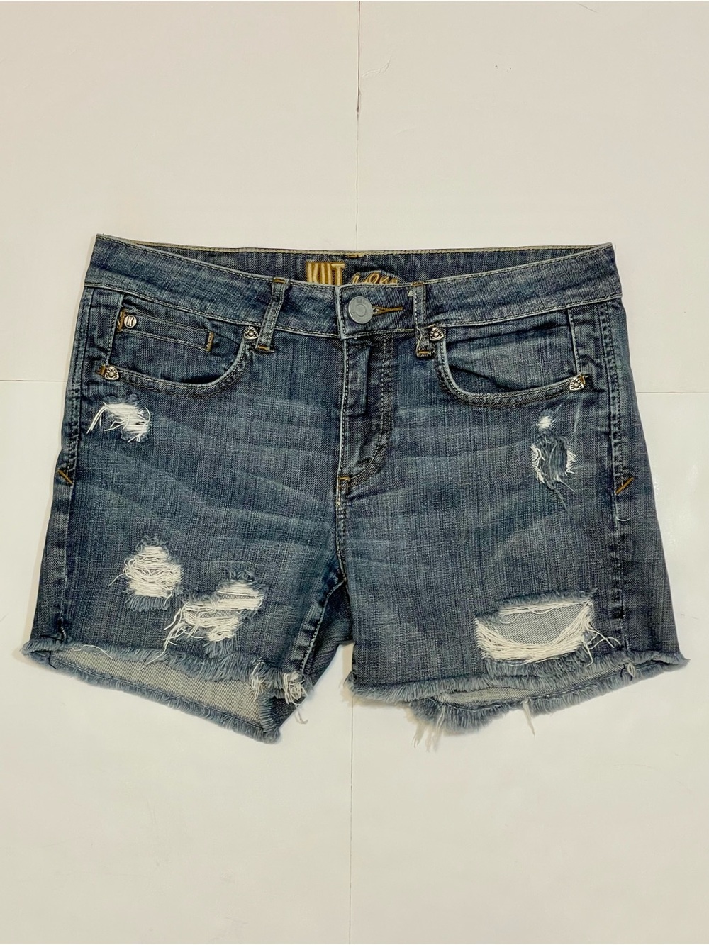 KUT from the Kloth Distressed Raw Hem Denim Cutoff Shorts Medium Wash Size 4